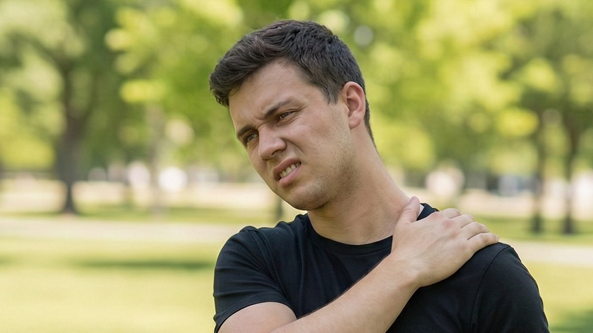 NECK X Young Man in Pain Before Exercises